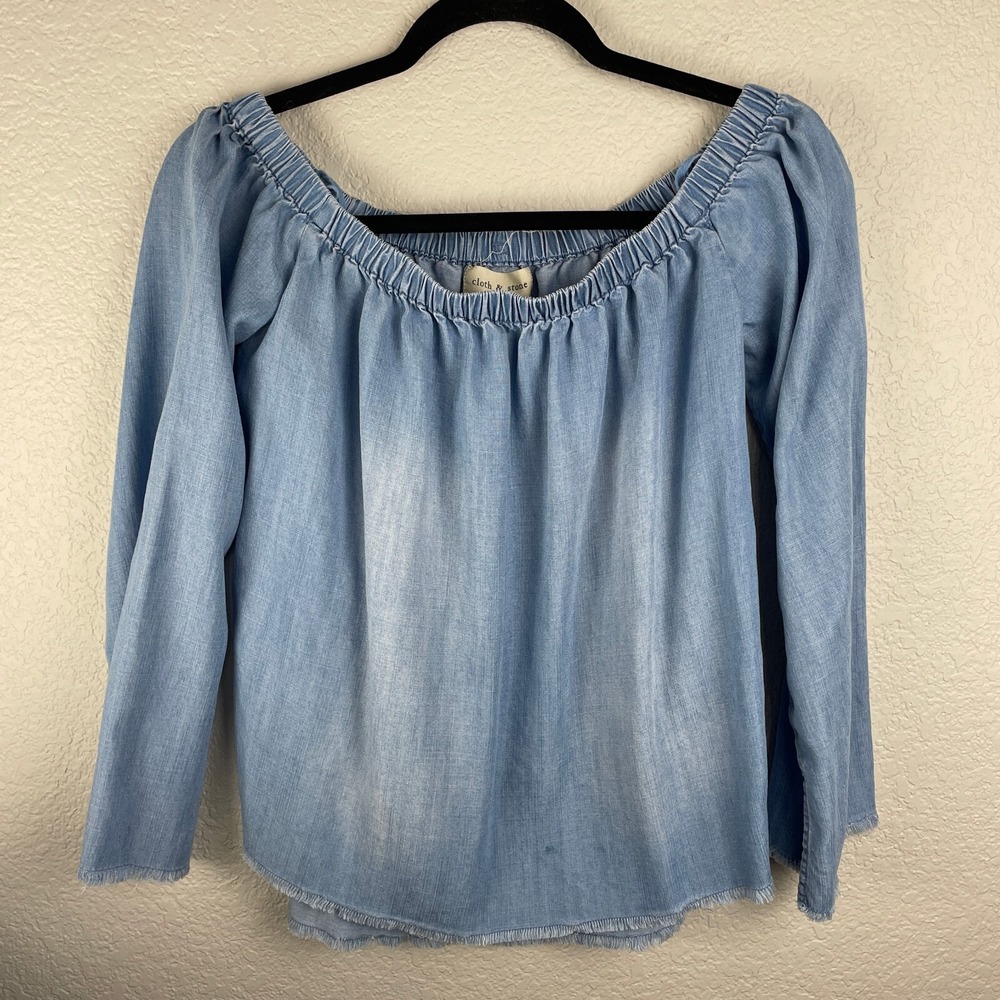 Cloth and Stone Anthropologie Top Womens XS Blue‎ Chambray Off Shoulder Lyocell